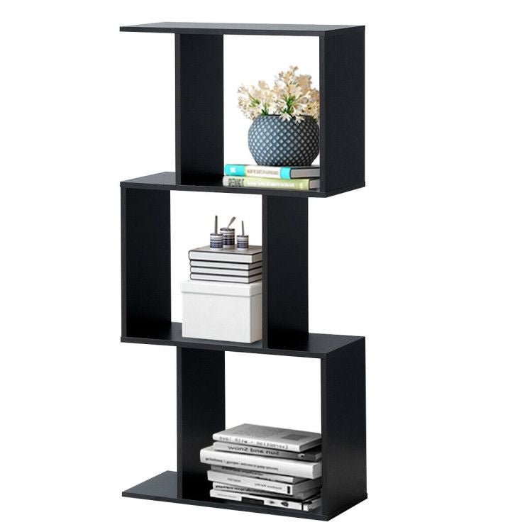 2/3/4 Tiers Wooden S - Shaped Bookcase for Living Room Bedroom Office - 7DAY'S