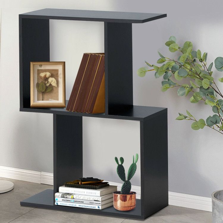 2/3/4 Tiers Wooden S - Shaped Bookcase for Living Room Bedroom Office - 7DAY'S