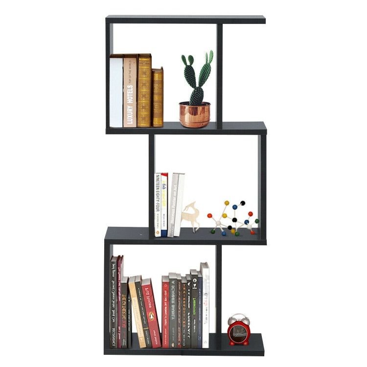 2/3/4 Tiers Wooden S - Shaped Bookcase for Living Room Bedroom Office - 7DAY'S