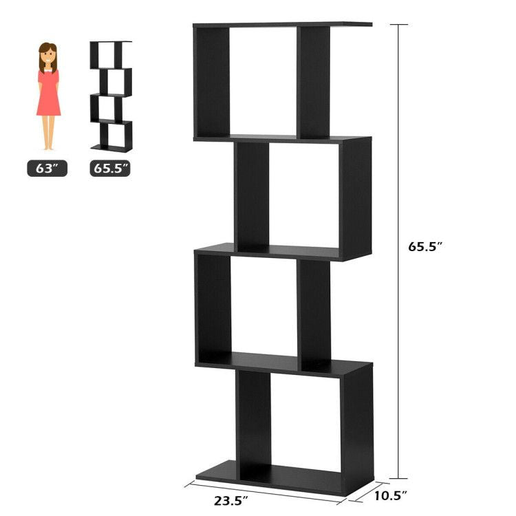 2/3/4 Tiers Wooden S - Shaped Bookcase for Living Room Bedroom Office - 7DAY'S