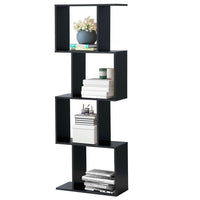 2/3/4 Tiers Wooden S - Shaped Bookcase for Living Room Bedroom Office - 7DAY'S