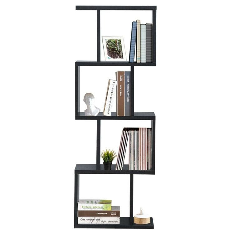 2/3/4 Tiers Wooden S - Shaped Bookcase for Living Room Bedroom Office - 7DAY'S