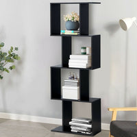 2/3/4 Tiers Wooden S - Shaped Bookcase for Living Room Bedroom Office - 7DAY'S