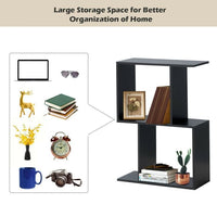 2/3/4 Tiers Wooden S - Shaped Bookcase for Living Room Bedroom Office - 7DAY'S