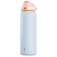 24 oz Insulated Water Bottle with Straw: Meoky Stainless Steel Metal Water Bottle with 2 - in - 1 Lid - Leak Proof, Cold for 24 Hours, Protective Silicone Base, BPA - Free for Sports Travel Car, Ivory - 7DAY'S