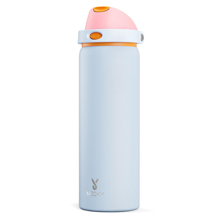 24 oz Insulated Water Bottle with Straw: Meoky Stainless Steel Metal Water Bottle with 2 - in - 1 Lid - Leak Proof, Cold for 24 Hours, Protective Silicone Base, BPA - Free for Sports Travel Car, Ivory - 7DAY'S
