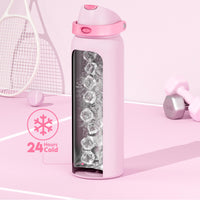 24 oz Insulated Water Bottle with Straw: Meoky Stainless Steel Metal Water Bottle with 2 - in - 1 Lid - Leak Proof, Cold for 24 Hours, Protective Silicone Base, BPA - Free for Sports Travel Car, Ivory - 7DAY'S