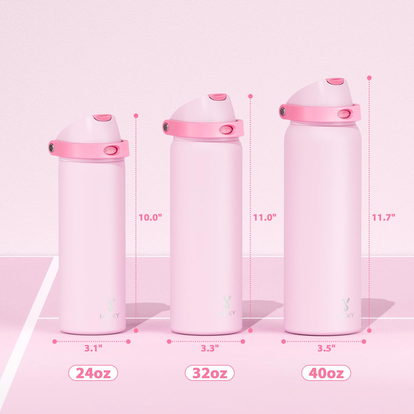 24 oz Insulated Water Bottle with Straw: Meoky Stainless Steel Metal Water Bottle with 2 - in - 1 Lid - Leak Proof, Cold for 24 Hours, Protective Silicone Base, BPA - Free for Sports Travel Car, Ivory - 7DAY'S
