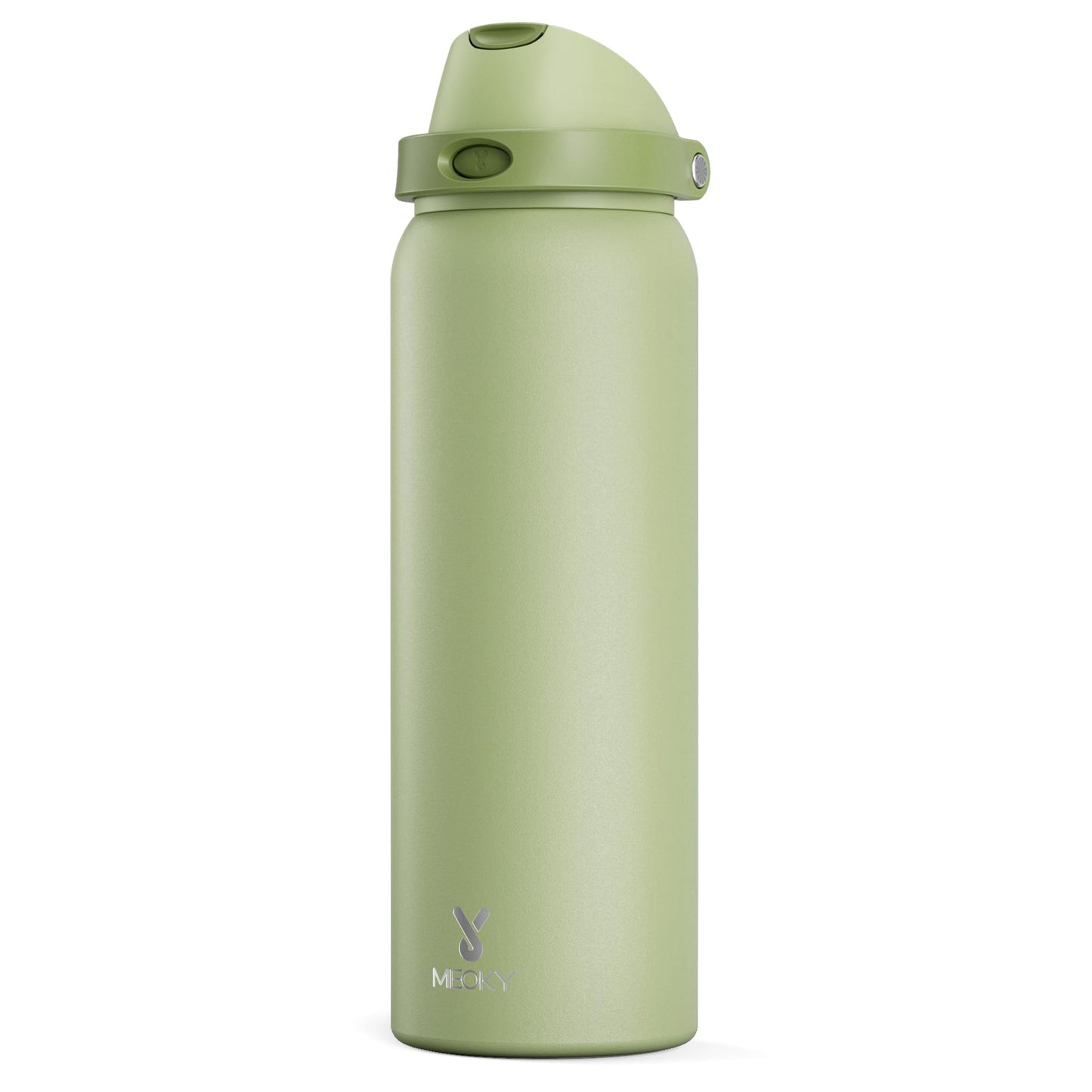 24 oz Insulated Water Bottle with Straw: Meoky Stainless Steel Metal Water Bottle with 2 - in - 1 Lid - Leak Proof, Cold for 24 Hours, Protective Silicone Base, BPA - Free for Sports Travel Car, Ivory - 7DAY'S