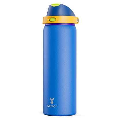 24 oz Insulated Water Bottle with Straw: Meoky Stainless Steel Metal Water Bottle with 2 - in - 1 Lid - Leak Proof, Cold for 24 Hours, Protective Silicone Base, BPA - Free for Sports Travel Car, Ivory - 7DAY'S
