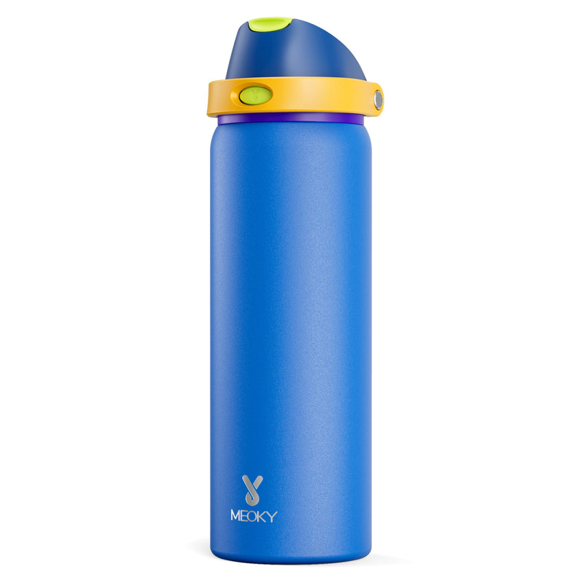 24 oz Insulated Water Bottle with Straw: Meoky Stainless Steel Metal Water Bottle with 2 - in - 1 Lid - Leak Proof, Cold for 24 Hours, Protective Silicone Base, BPA - Free for Sports Travel Car, Ivory - 7DAY'S