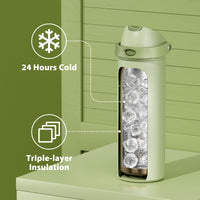 24 oz Insulated Water Bottle with Straw: Meoky Stainless Steel Metal Water Bottle with 2 - in - 1 Lid - Leak Proof, Cold for 24 Hours, Protective Silicone Base, BPA - Free for Sports Travel Car, Ivory - 7DAY'S