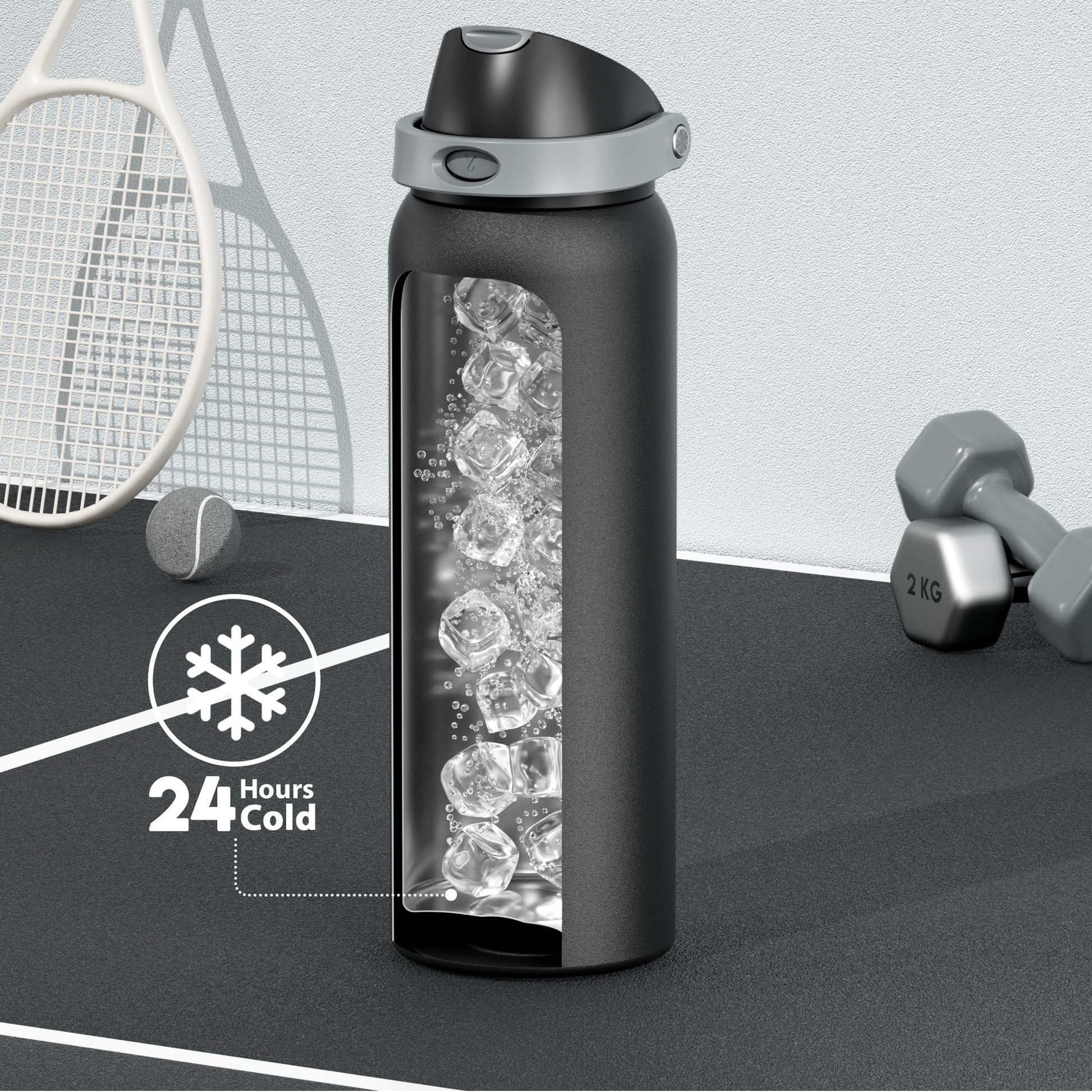 24 oz Insulated Water Bottle with Straw: Meoky Stainless Steel Metal Water Bottle with 2 - in - 1 Lid - Leak Proof, Cold for 24 Hours, Protective Silicone Base, BPA - Free for Sports Travel Car, Ivory - 7DAY'S