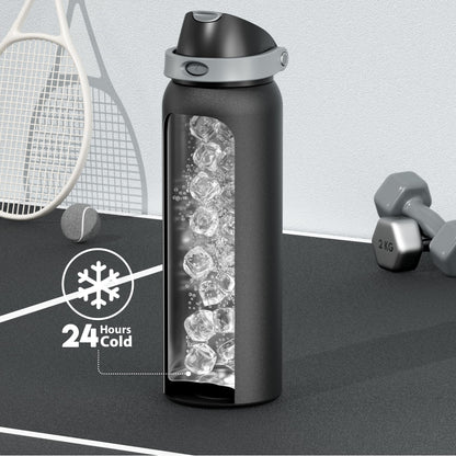 24 oz Insulated Water Bottle with Straw: Meoky Stainless Steel Metal Water Bottle with 2 - in - 1 Lid - Leak Proof, Cold for 24 Hours, Protective Silicone Base, BPA - Free for Sports Travel Car, Ivory - 7DAY'S