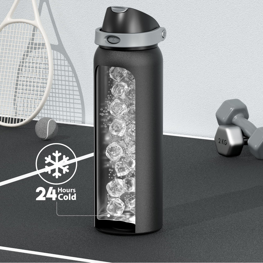 24 oz Insulated Water Bottle with Straw: Meoky Stainless Steel Metal Water Bottle with 2 - in - 1 Lid - Leak Proof, Cold for 24 Hours, Protective Silicone Base, BPA - Free for Sports Travel Car, Ivory - 7DAY'S