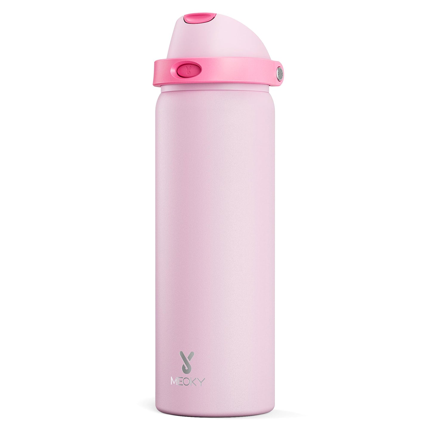24 oz Insulated Water Bottle with Straw: Meoky Stainless Steel Metal Water Bottle with 2 - in - 1 Lid - Leak Proof, Cold for 24 Hours, Protective Silicone Base, BPA - Free for Sports Travel Car, Ivory - 7DAY'S