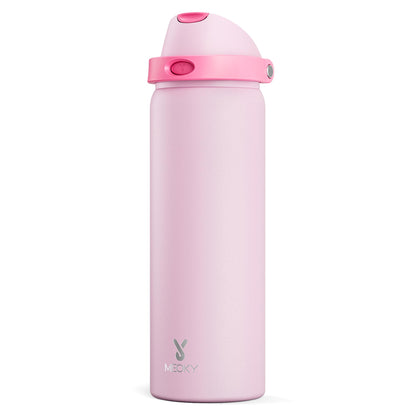 24 oz Insulated Water Bottle with Straw: Meoky Stainless Steel Metal Water Bottle with 2 - in - 1 Lid - Leak Proof, Cold for 24 Hours, Protective Silicone Base, BPA - Free for Sports Travel Car, Ivory - 7DAY'S