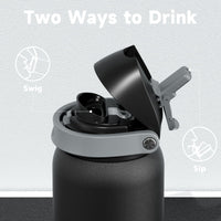 24 oz Insulated Water Bottle with Straw: Meoky Stainless Steel Metal Water Bottle with 2 - in - 1 Lid - Leak Proof, Cold for 24 Hours, Protective Silicone Base, BPA - Free for Sports Travel Car, Ivory - 7DAY'S