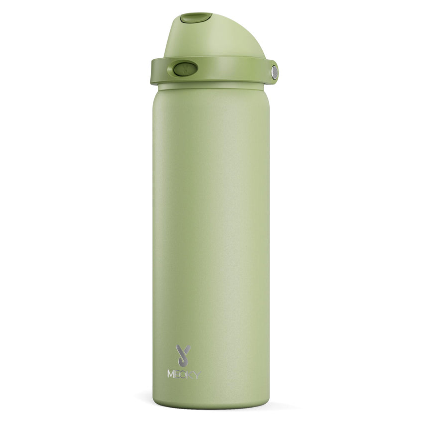 24 oz Insulated Water Bottle with Straw: Meoky Stainless Steel Metal Water Bottle with 2 - in - 1 Lid - Leak Proof, Cold for 24 Hours, Protective Silicone Base, BPA - Free for Sports Travel Car, Ivory - 7DAY'S