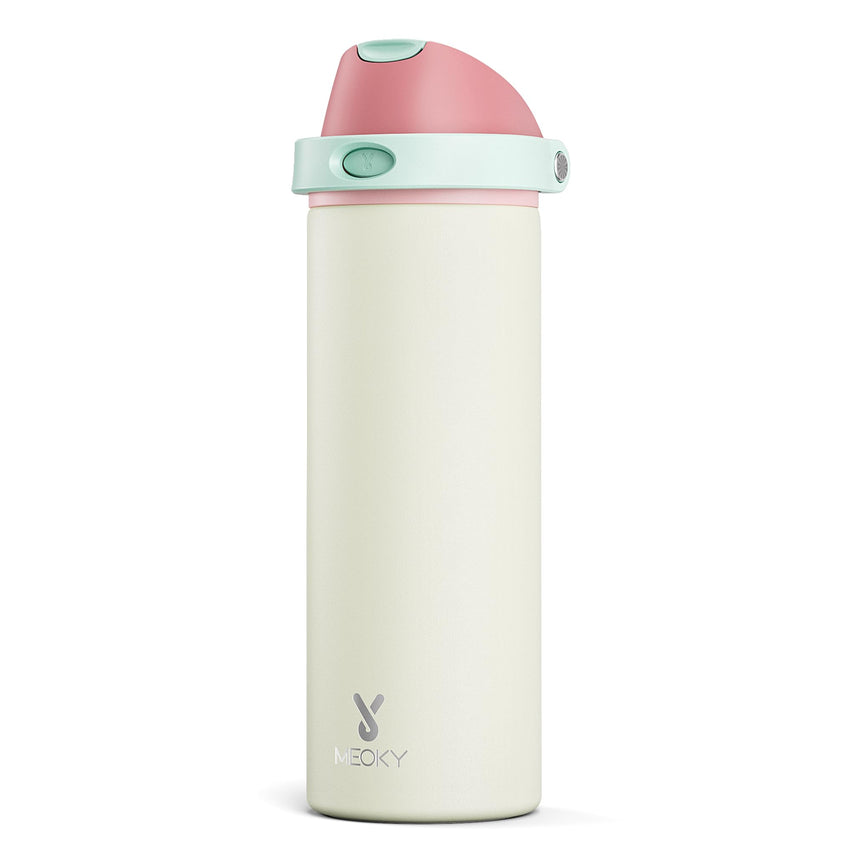 24 oz Insulated Water Bottle with Straw: Meoky Stainless Steel Metal Water Bottle with 2 - in - 1 Lid - Leak Proof, Cold for 24 Hours, Protective Silicone Base, BPA - Free for Sports Travel Car, Ivory - 7DAY'S