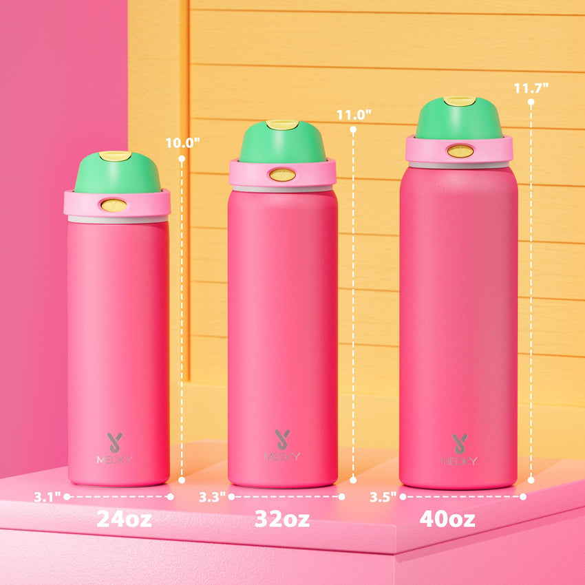 24 oz Insulated Water Bottle with Straw: Meoky Stainless Steel Metal Water Bottle with 2 - in - 1 Lid - Leak Proof, Cold for 24 Hours, Protective Silicone Base, BPA - Free for Sports Travel Car, Ivory - 7DAY'S