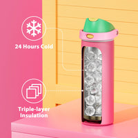 24 oz Insulated Water Bottle with Straw: Meoky Stainless Steel Metal Water Bottle with 2 - in - 1 Lid - Leak Proof, Cold for 24 Hours, Protective Silicone Base, BPA - Free for Sports Travel Car, Ivory - 7DAY'S