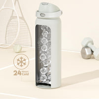 24 oz Insulated Water Bottle with Straw: Meoky Stainless Steel Metal Water Bottle with 2 - in - 1 Lid - Leak Proof, Cold for 24 Hours, Protective Silicone Base, BPA - Free for Sports Travel Car, Ivory - 7DAY'S
