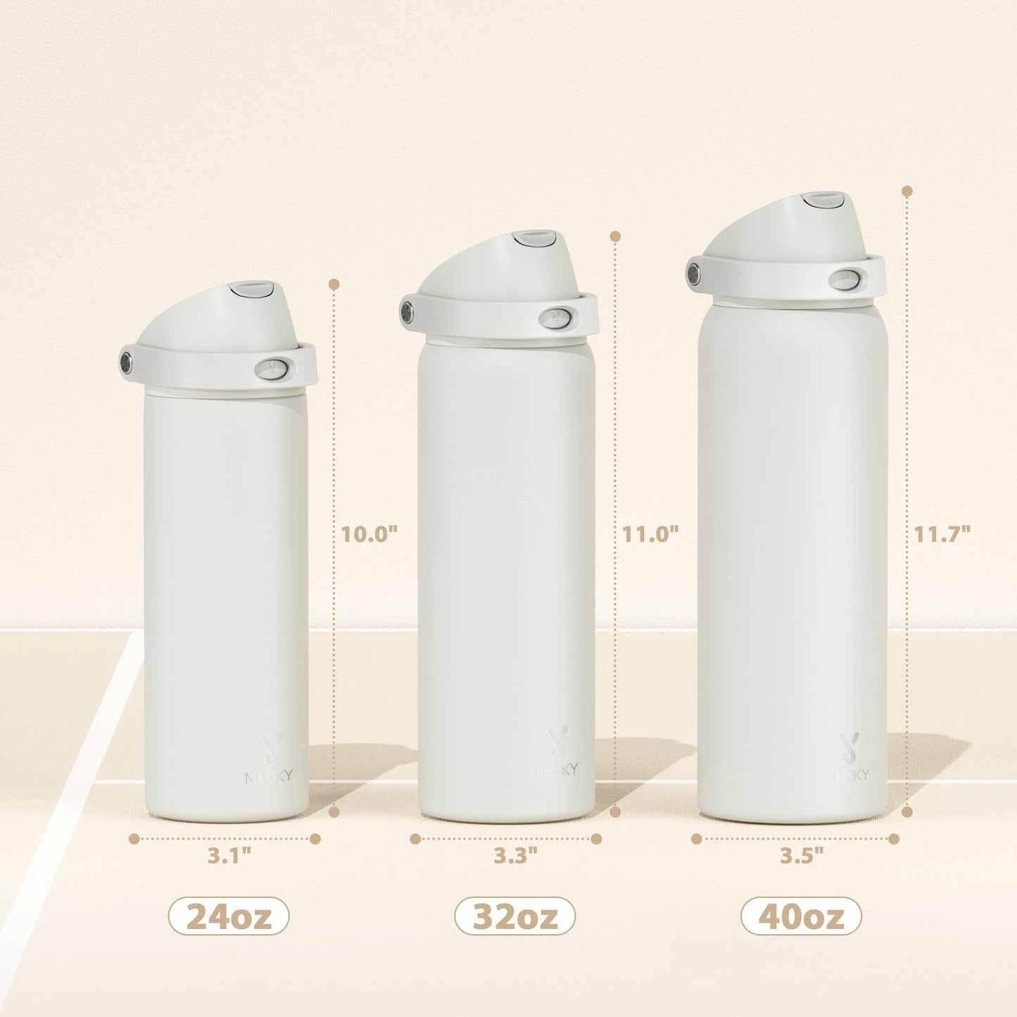 24 oz Insulated Water Bottle with Straw: Meoky Stainless Steel Metal Water Bottle with 2 - in - 1 Lid - Leak Proof, Cold for 24 Hours, Protective Silicone Base, BPA - Free for Sports Travel Car, Ivory - 7DAY'S