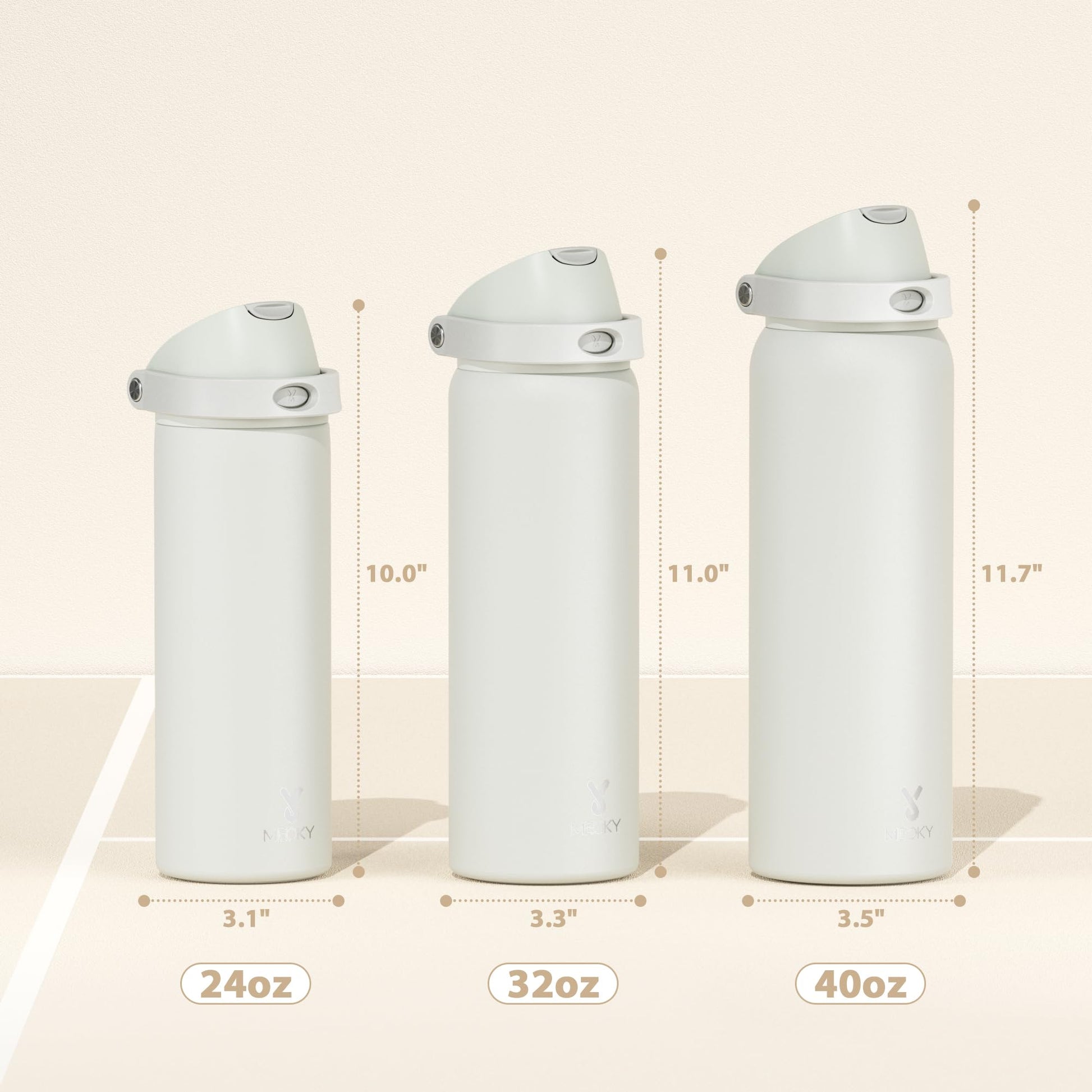 24 oz Insulated Water Bottle with Straw: Meoky Stainless Steel Metal Water Bottle with 2 - in - 1 Lid - Leak Proof, Cold for 24 Hours, Protective Silicone Base, BPA - Free for Sports Travel Car, Ivory - 7DAY'S