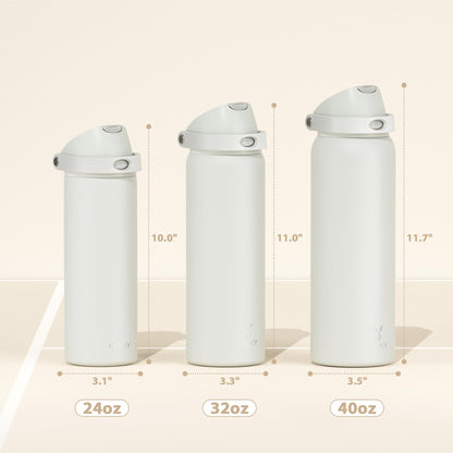 24 oz Insulated Water Bottle with Straw: Meoky Stainless Steel Metal Water Bottle with 2 - in - 1 Lid - Leak Proof, Cold for 24 Hours, Protective Silicone Base, BPA - Free for Sports Travel Car, Ivory - 7DAY'S
