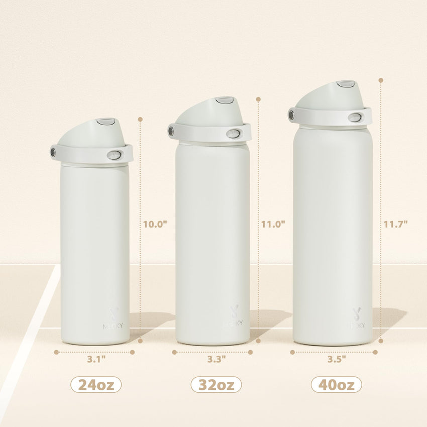 24 oz Insulated Water Bottle with Straw: Meoky Stainless Steel Metal Water Bottle with 2 - in - 1 Lid - Leak Proof, Cold for 24 Hours, Protective Silicone Base, BPA - Free for Sports Travel Car, Ivory - 7DAY'S