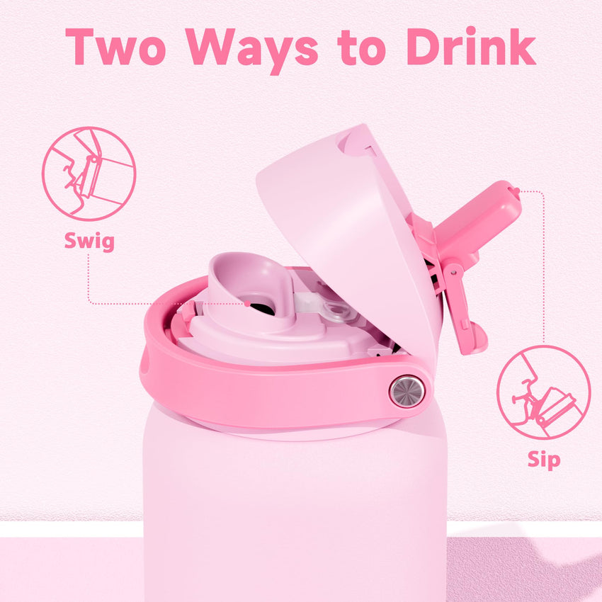 24 oz Insulated Water Bottle with Straw: Meoky Stainless Steel Metal Water Bottle with 2 - in - 1 Lid - Leak Proof, Cold for 24 Hours, Protective Silicone Base, BPA - Free for Sports Travel Car, Ivory - 7DAY'S