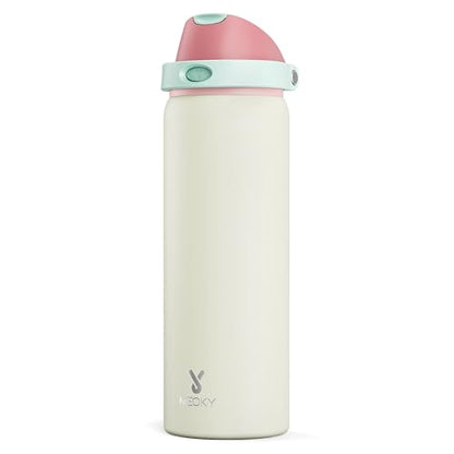 24 oz Insulated Water Bottle with Straw: Meoky Stainless Steel Metal Water Bottle with 2 - in - 1 Lid - Leak Proof, Cold for 24 Hours, Protective Silicone Base, BPA - Free for Sports Travel Car, Ivory - 7DAY'S