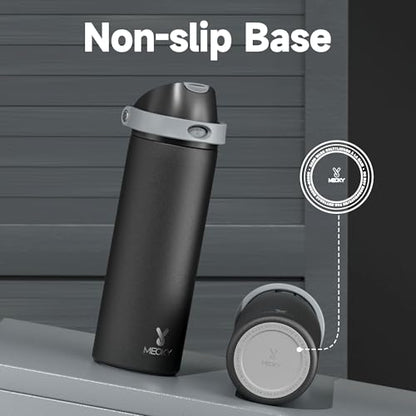 24 oz Insulated Water Bottle with Straw: Meoky Stainless Steel Metal Water Bottle with 2 - in - 1 Lid - Leak Proof, Cold for 24 Hours, Protective Silicone Base, BPA - Free for Sports Travel Car, Ivory - 7DAY'S