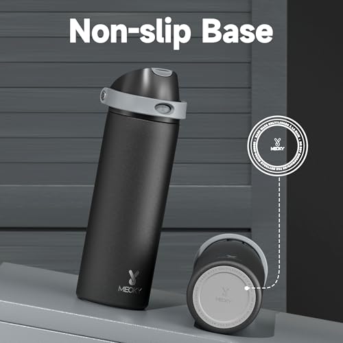 24 oz Insulated Water Bottle with Straw: Meoky Stainless Steel Metal Water Bottle with 2 - in - 1 Lid - Leak Proof, Cold for 24 Hours, Protective Silicone Base, BPA - Free for Sports Travel Car, Ivory - 7DAY'S