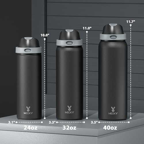 24 oz Insulated Water Bottle with Straw: Meoky Stainless Steel Metal Water Bottle with 2 - in - 1 Lid - Leak Proof, Cold for 24 Hours, Protective Silicone Base, BPA - Free for Sports Travel Car, Ivory - 7DAY'S