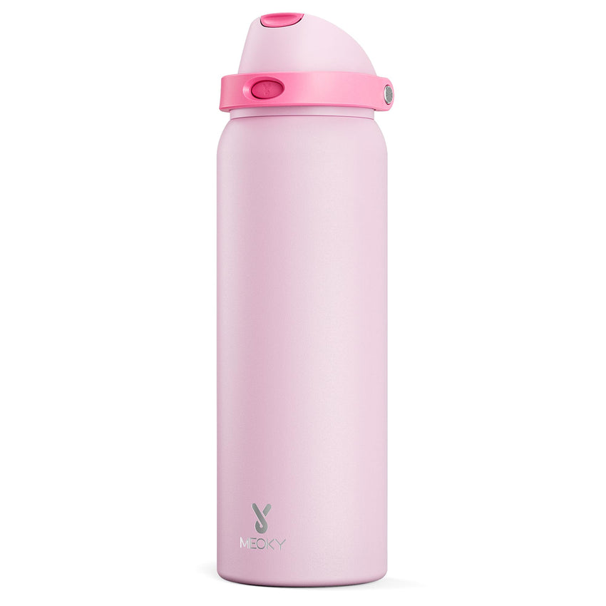 24 oz Insulated Water Bottle with Straw: Meoky Stainless Steel Metal Water Bottle with 2 - in - 1 Lid - Leak Proof, Cold for 24 Hours, Protective Silicone Base, BPA - Free for Sports Travel Car, Ivory - 7DAY'S