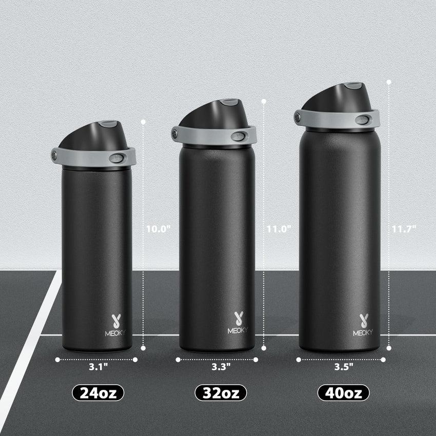 24 oz Insulated Water Bottle with Straw: Meoky Stainless Steel Metal Water Bottle with 2 - in - 1 Lid - Leak Proof, Cold for 24 Hours, Protective Silicone Base, BPA - Free for Sports Travel Car, Ivory - 7DAY'S
