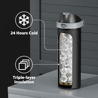 24 oz Insulated Water Bottle with Straw: Meoky Stainless Steel Metal Water Bottle with 2 - in - 1 Lid - Leak Proof, Cold for 24 Hours, Protective Silicone Base, BPA - Free for Sports Travel Car, Ivory - 7DAY'S