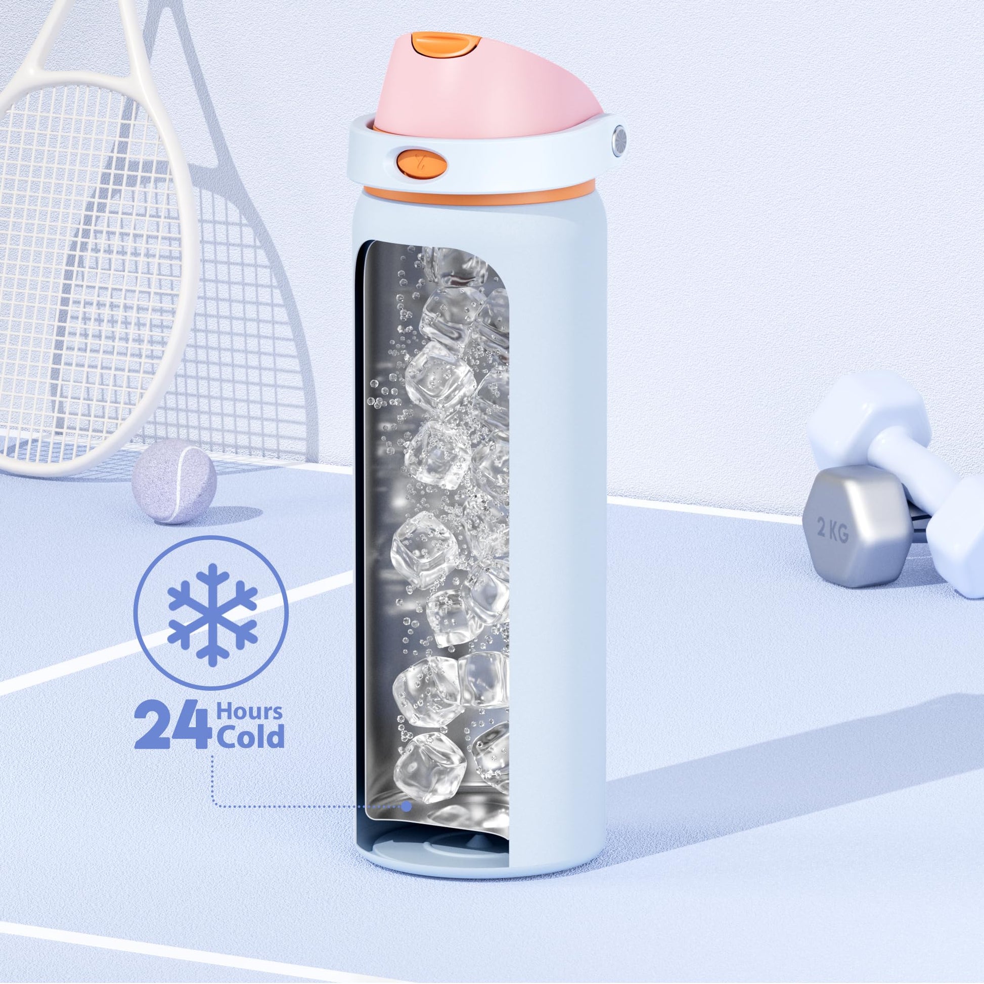24 oz Insulated Water Bottle with Straw: Meoky Stainless Steel Metal Water Bottle with 2 - in - 1 Lid - Leak Proof, Cold for 24 Hours, Protective Silicone Base, BPA - Free for Sports Travel Car, Ivory - 7DAY'S