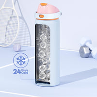 24 oz Insulated Water Bottle with Straw: Meoky Stainless Steel Metal Water Bottle with 2 - in - 1 Lid - Leak Proof, Cold for 24 Hours, Protective Silicone Base, BPA - Free for Sports Travel Car, Ivory - 7DAY'S