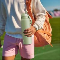 24 oz Insulated Water Bottle with Straw: Meoky Stainless Steel Metal Water Bottle with 2 - in - 1 Lid - Leak Proof, Cold for 24 Hours, Protective Silicone Base, BPA - Free for Sports Travel Car, Ivory - 7DAY'S