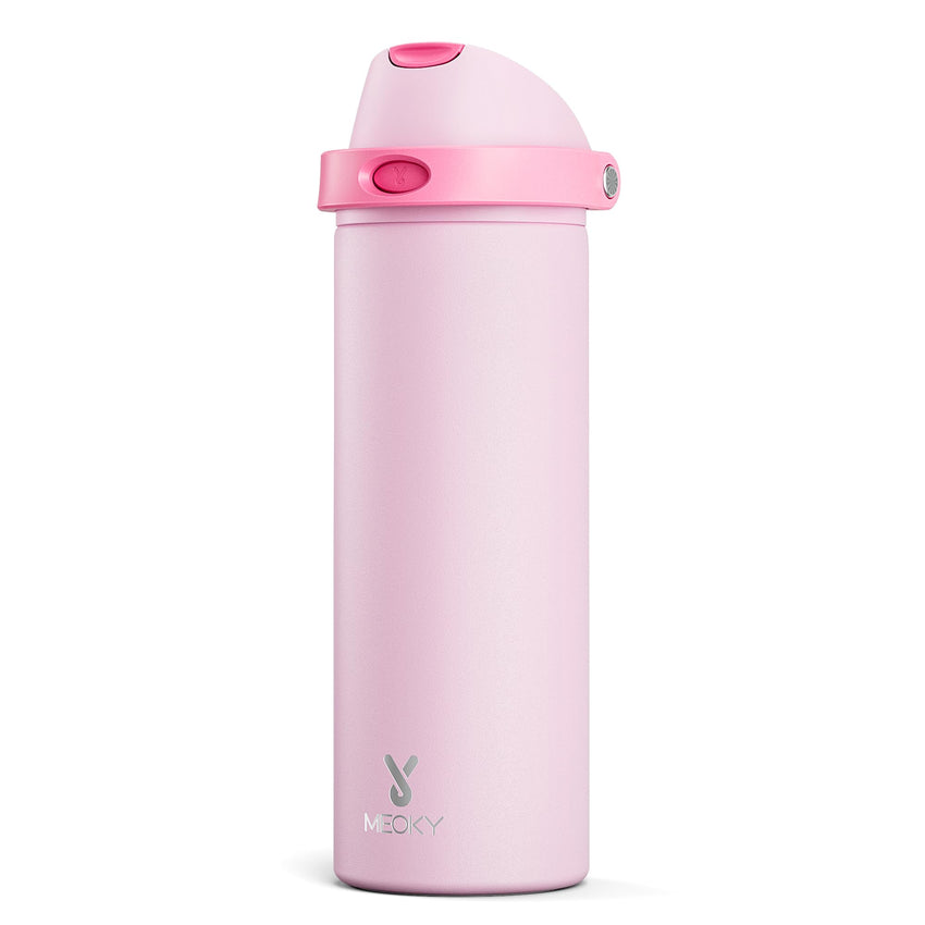 24 oz Insulated Water Bottle with Straw: Meoky Stainless Steel Metal Water Bottle with 2 - in - 1 Lid - Leak Proof, Cold for 24 Hours, Protective Silicone Base, BPA - Free for Sports Travel Car, Ivory - 7DAY'S