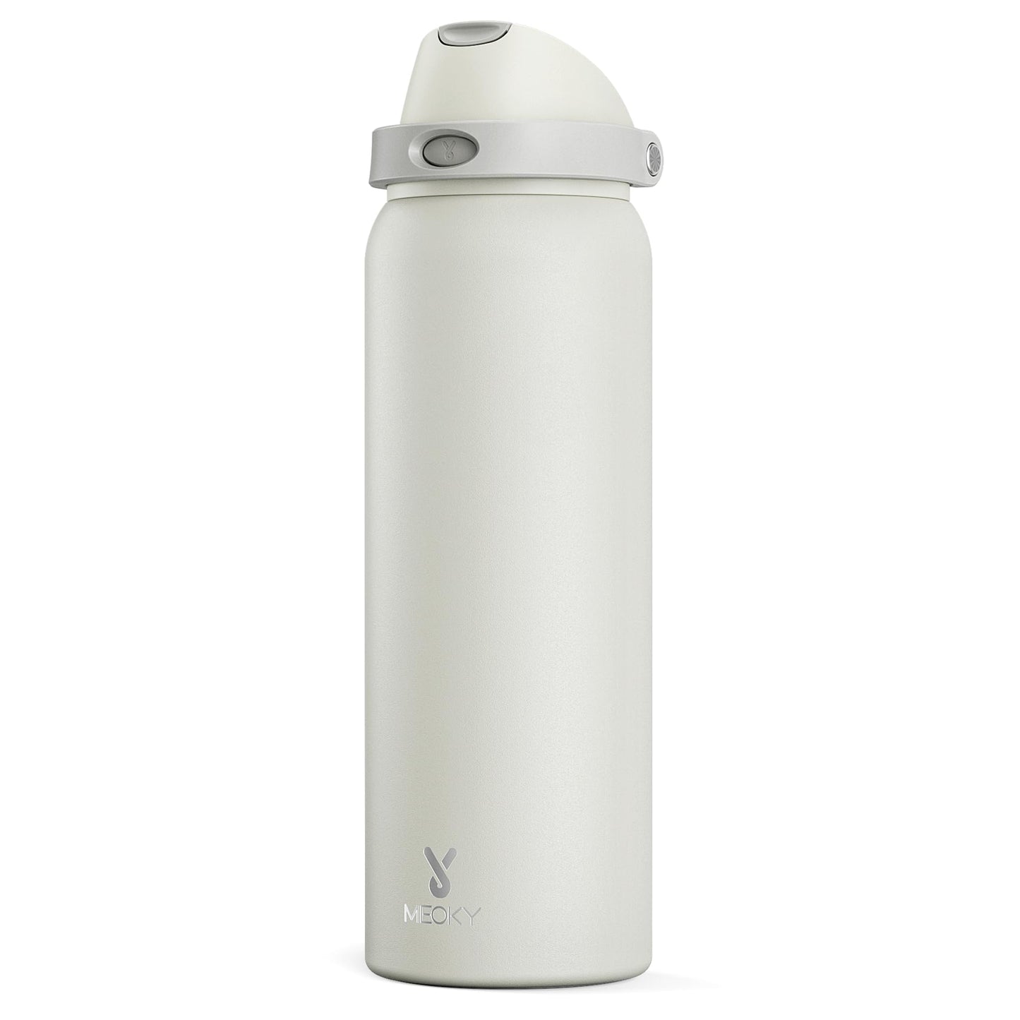 24 oz Insulated Water Bottle with Straw: Meoky Stainless Steel Metal Water Bottle with 2 - in - 1 Lid - Leak Proof, Cold for 24 Hours, Protective Silicone Base, BPA - Free for Sports Travel Car, Ivory - 7DAY'S