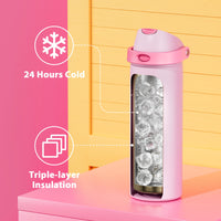 24 oz Insulated Water Bottle with Straw: Meoky Stainless Steel Metal Water Bottle with 2 - in - 1 Lid - Leak Proof, Cold for 24 Hours, Protective Silicone Base, BPA - Free for Sports Travel Car, Ivory - 7DAY'S