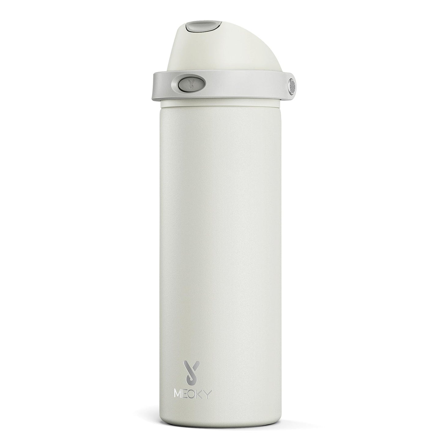 24 oz Insulated Water Bottle with Straw: Meoky Stainless Steel Metal Water Bottle with 2 - in - 1 Lid - Leak Proof, Cold for 24 Hours, Protective Silicone Base, BPA - Free for Sports Travel Car, Ivory - 7DAY'S