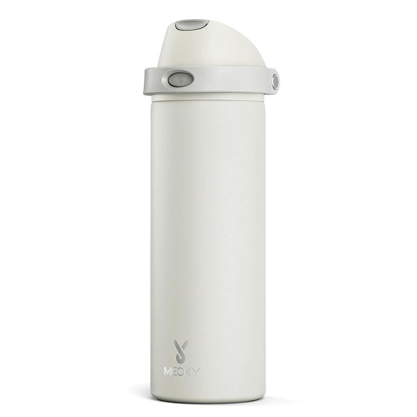 24 oz Insulated Water Bottle with Straw: Meoky Stainless Steel Metal Water Bottle with 2 - in - 1 Lid - Leak Proof, Cold for 24 Hours, Protective Silicone Base, BPA - Free for Sports Travel Car, Ivory - 7DAY'S