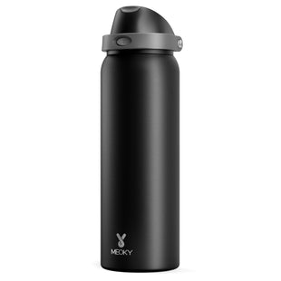 24 oz Insulated Water Bottle with Straw: Meoky Stainless Steel Metal Water Bottle with 2 - in - 1 Lid - Leak Proof, Cold for 24 Hours, Protective Silicone Base, BPA - Free for Sports Travel Car, Ivory - 7DAY'S