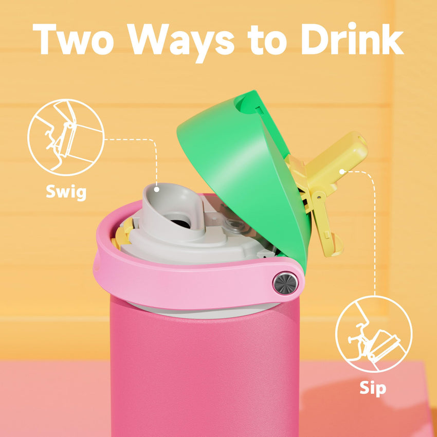 24 oz Insulated Water Bottle with Straw: Meoky Stainless Steel Metal Water Bottle with 2 - in - 1 Lid - Leak Proof, Cold for 24 Hours, Protective Silicone Base, BPA - Free for Sports Travel Car, Ivory - 7DAY'S