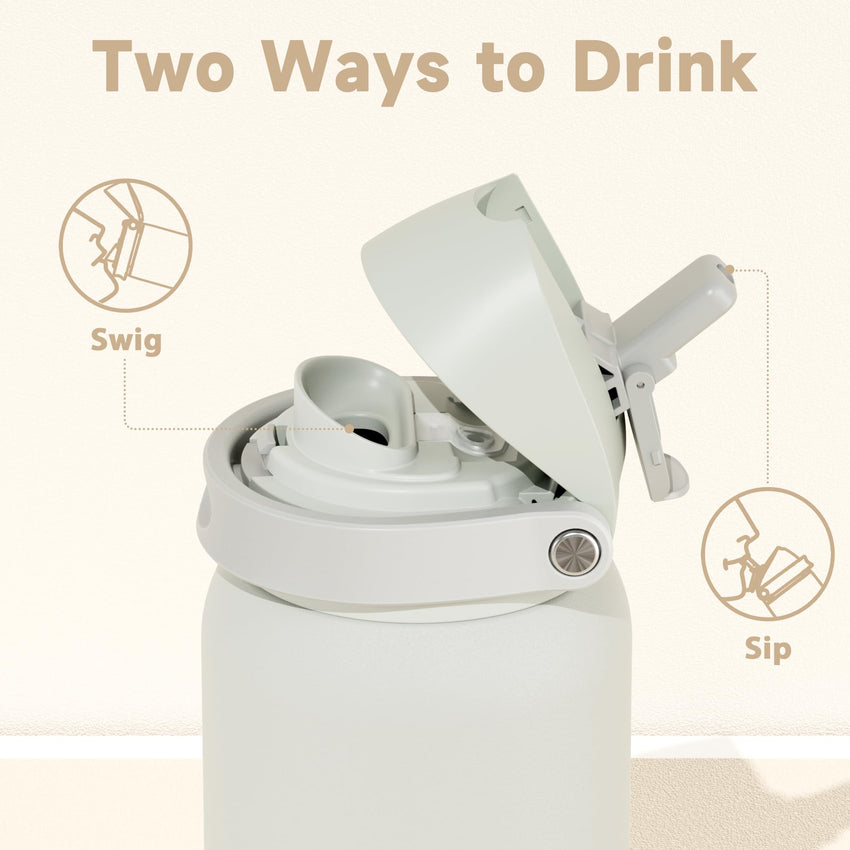 24 oz Insulated Water Bottle with Straw: Meoky Stainless Steel Metal Water Bottle with 2 - in - 1 Lid - Leak Proof, Cold for 24 Hours, Protective Silicone Base, BPA - Free for Sports Travel Car, Ivory - 7DAY'S
